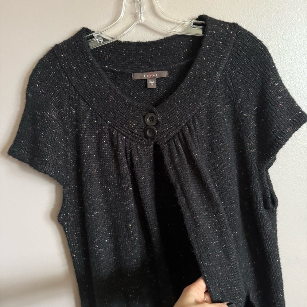 Y2k Fever Black Short Sleeve Knit Cardigan Sweater Size 1X - Picture 2 of 7